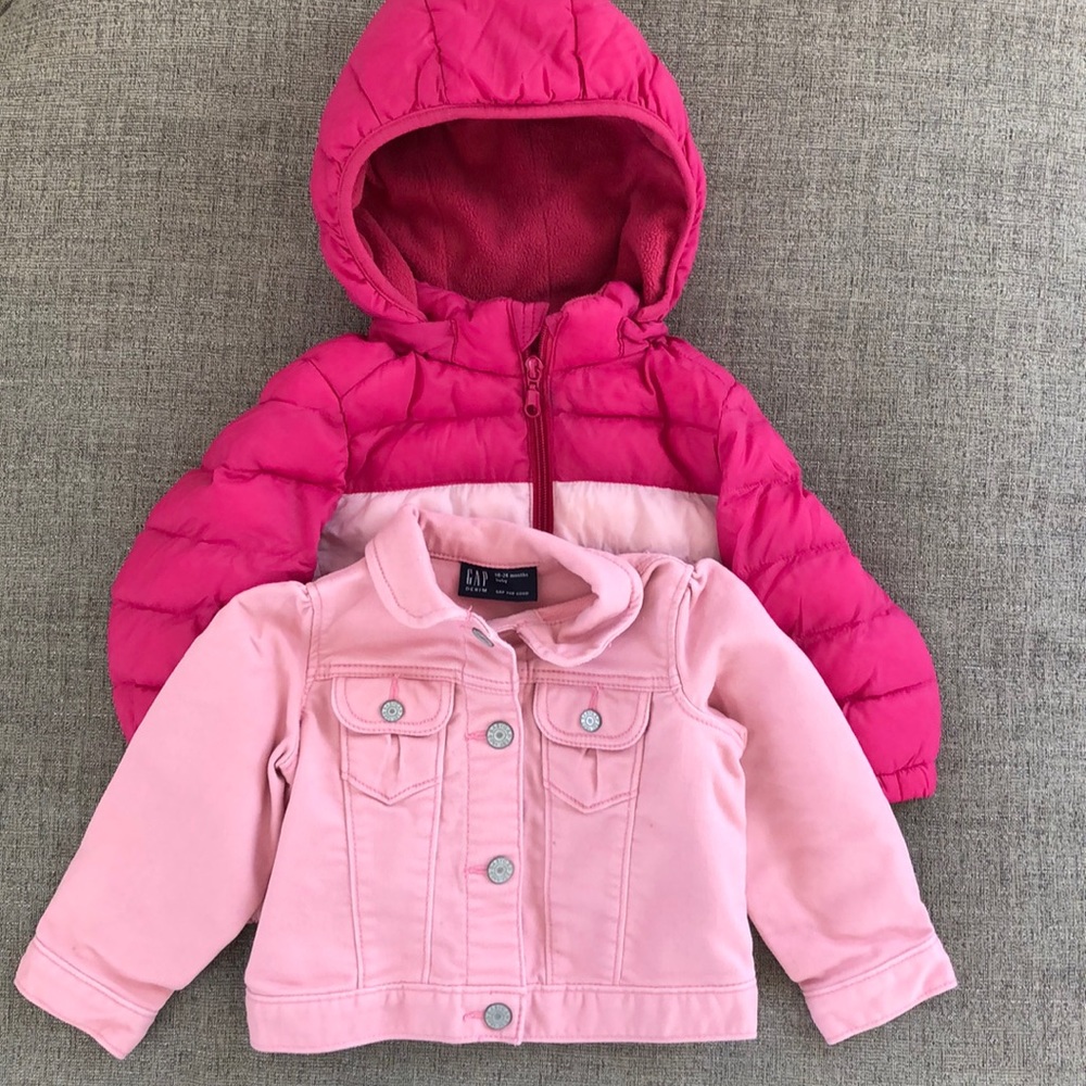 2 Gap & Uniqlo Toddler Pink Jackets - Jean & Light Parka